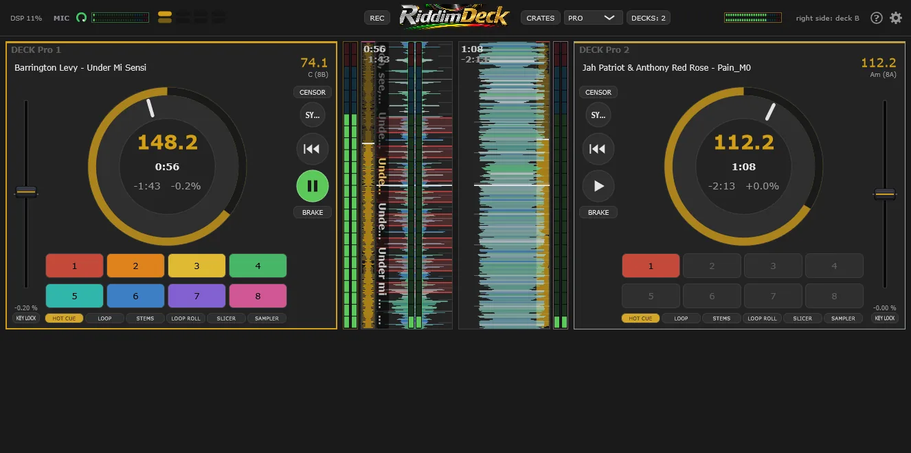 The PRO layout with two decks and the track library